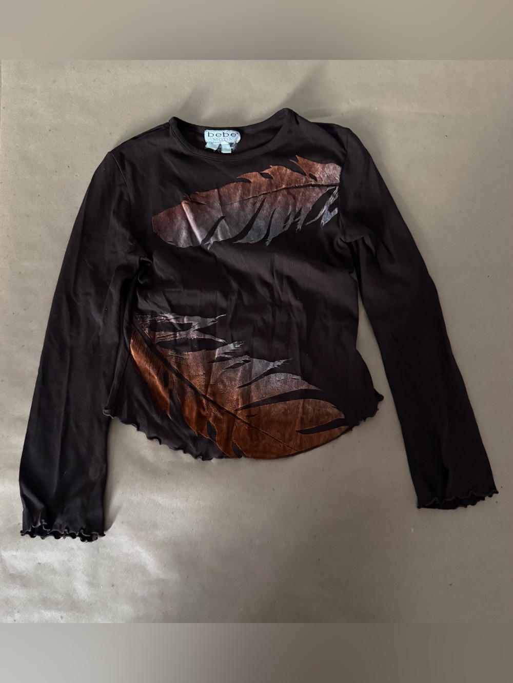Bebe Moda Vintage Y2K Long Sleeve Shirt Size 2 / XS Brown Feather
